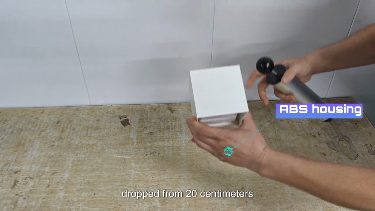 An ABS housing undergoing the impact-test sequence in Hengen’s video