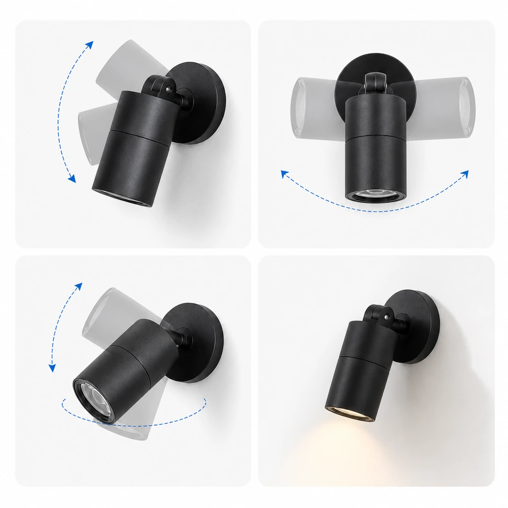 GD-PW044-1-GU10 · black housing · adjustable-head demonstration