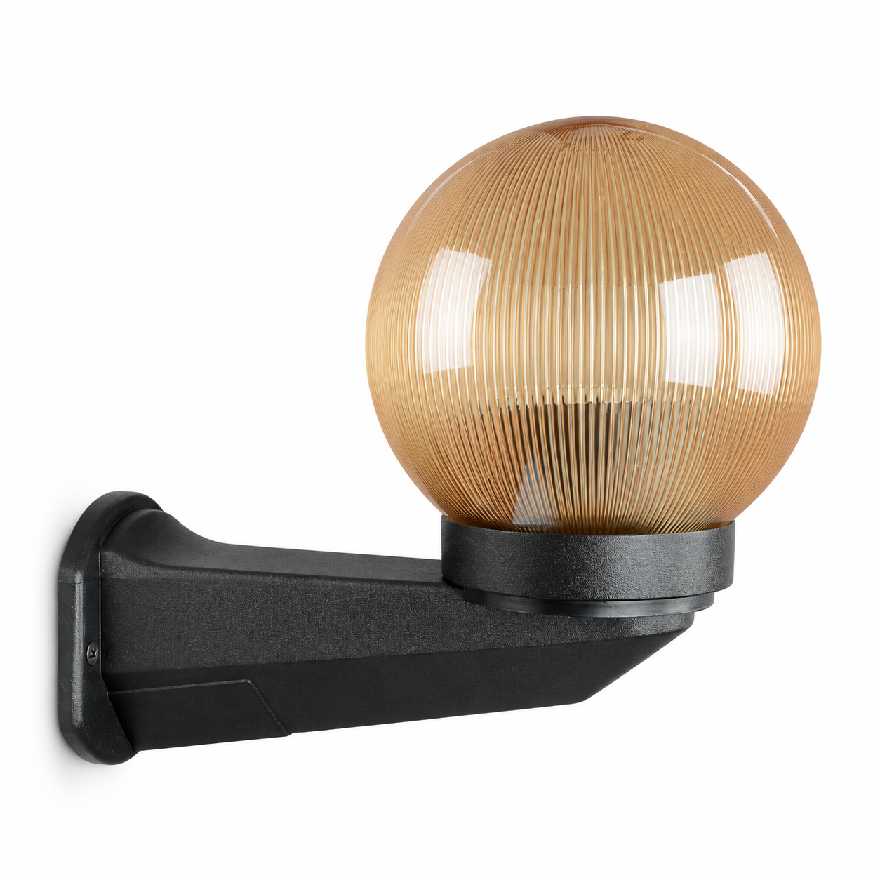 GD001-B-150-B-W1 150 mm PMMA Globe wall light with small curved arm · Golden prismatic