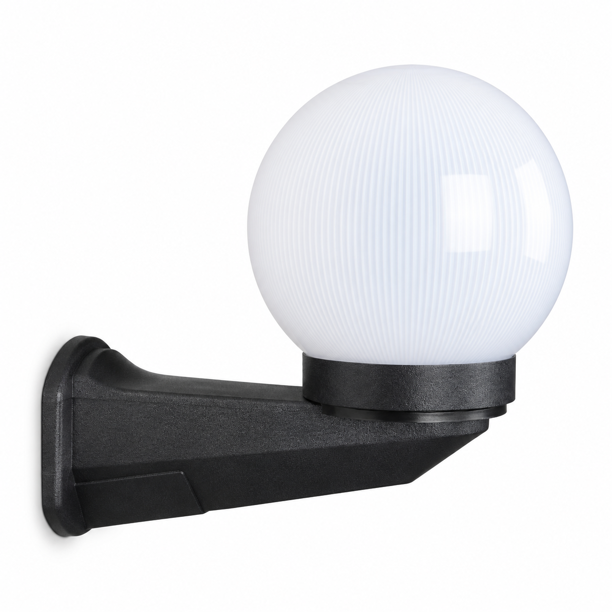 GD001-B-150-B-W1 150 mm PMMA Globe wall light with small curved arm · Opal prismatic