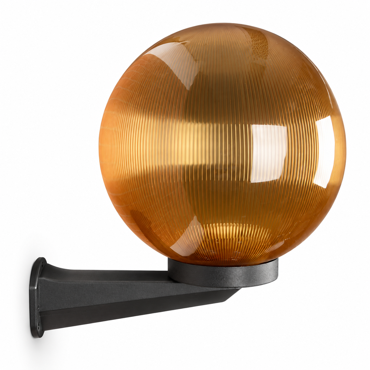 GD001-B-350-B-W1 350 mm PMMA Globe wall light with large curved arm · Golden prismatic