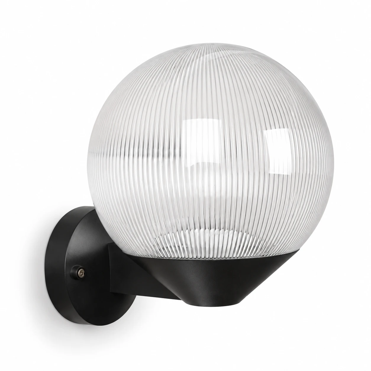 GD021-B-200-B-W5 200 mm Flat globe PMMA shade with W5 wall mount · Clear prismatic